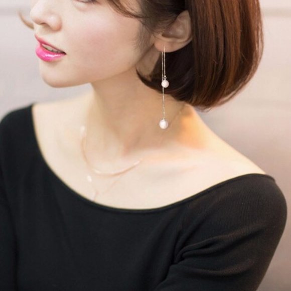 NEW 925 Sterling Silver Pearl Chain Earrings - Picture 3 of 8